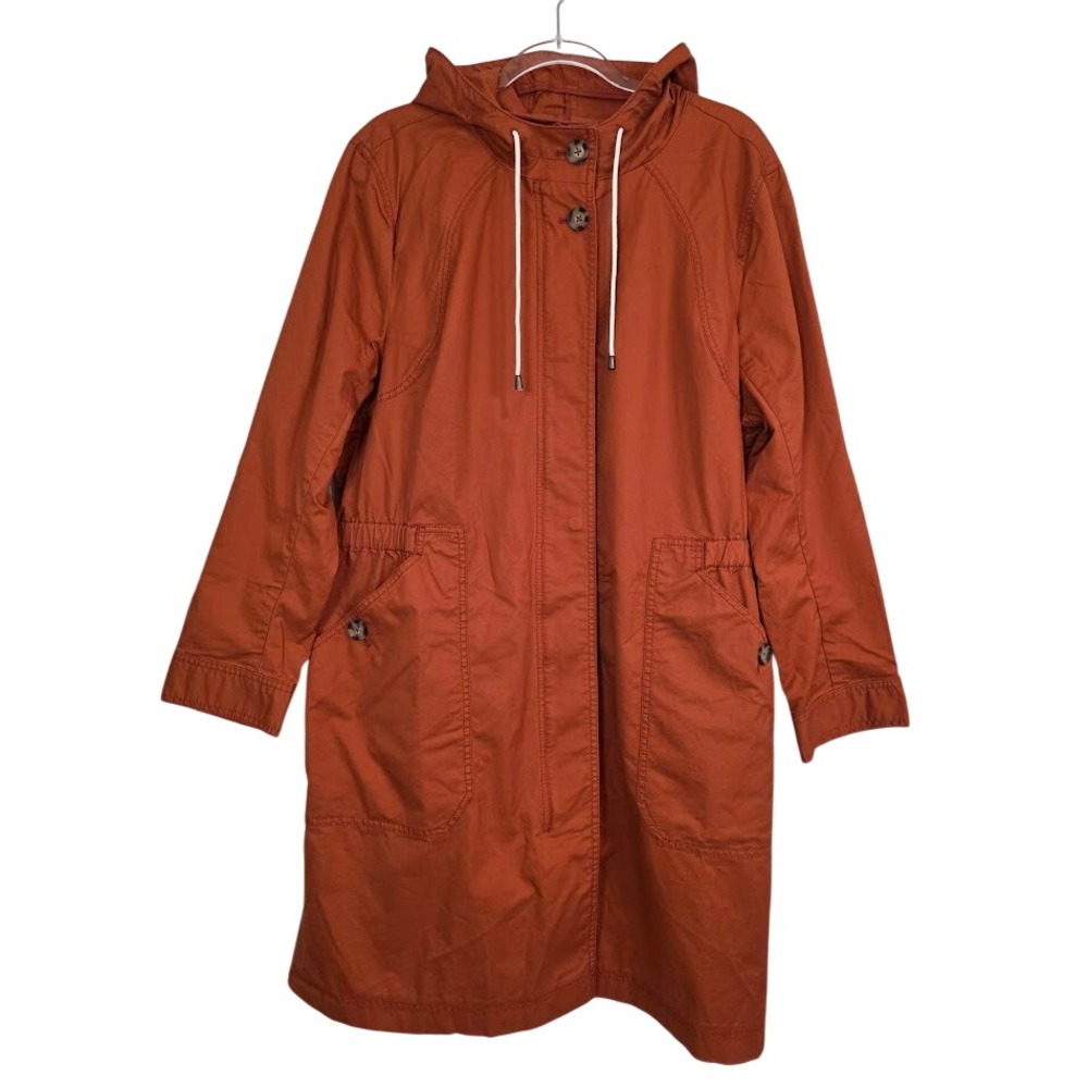 J.Jill Women's XL Long Parka Jacket Bittersweet Orange Hooded Cinched Waist NWT